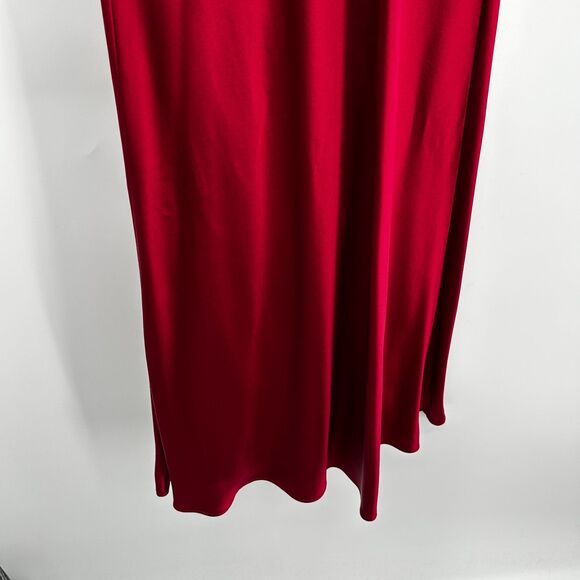 LYNN LUGO Red 100% Silk V-Neck Sleeveless Pleated Y2K Midi Slip Dress Size 6 - Picture 4 of 7